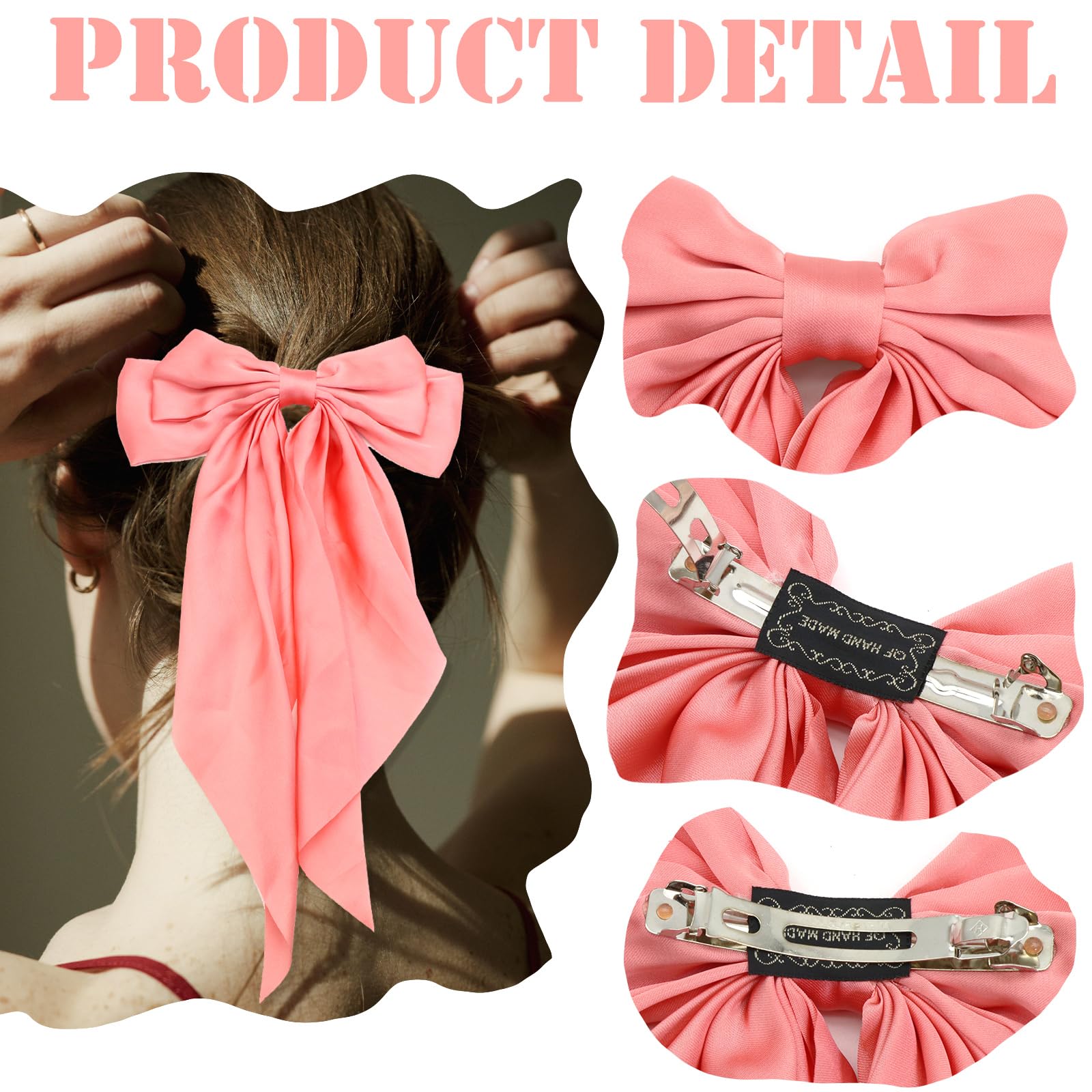ヘアアクセサリー Rose Bow Hair Clip FULZTEY Hot Pink Hair Bow Clips for Women Solid Satin Ribbon for